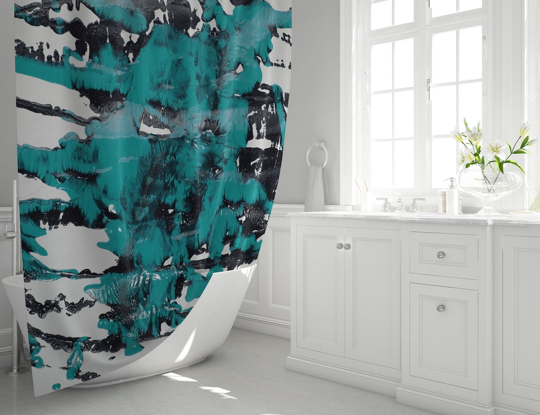 Blue and Black Abstract Paint Splatter Shower Curtain Shower Curtain