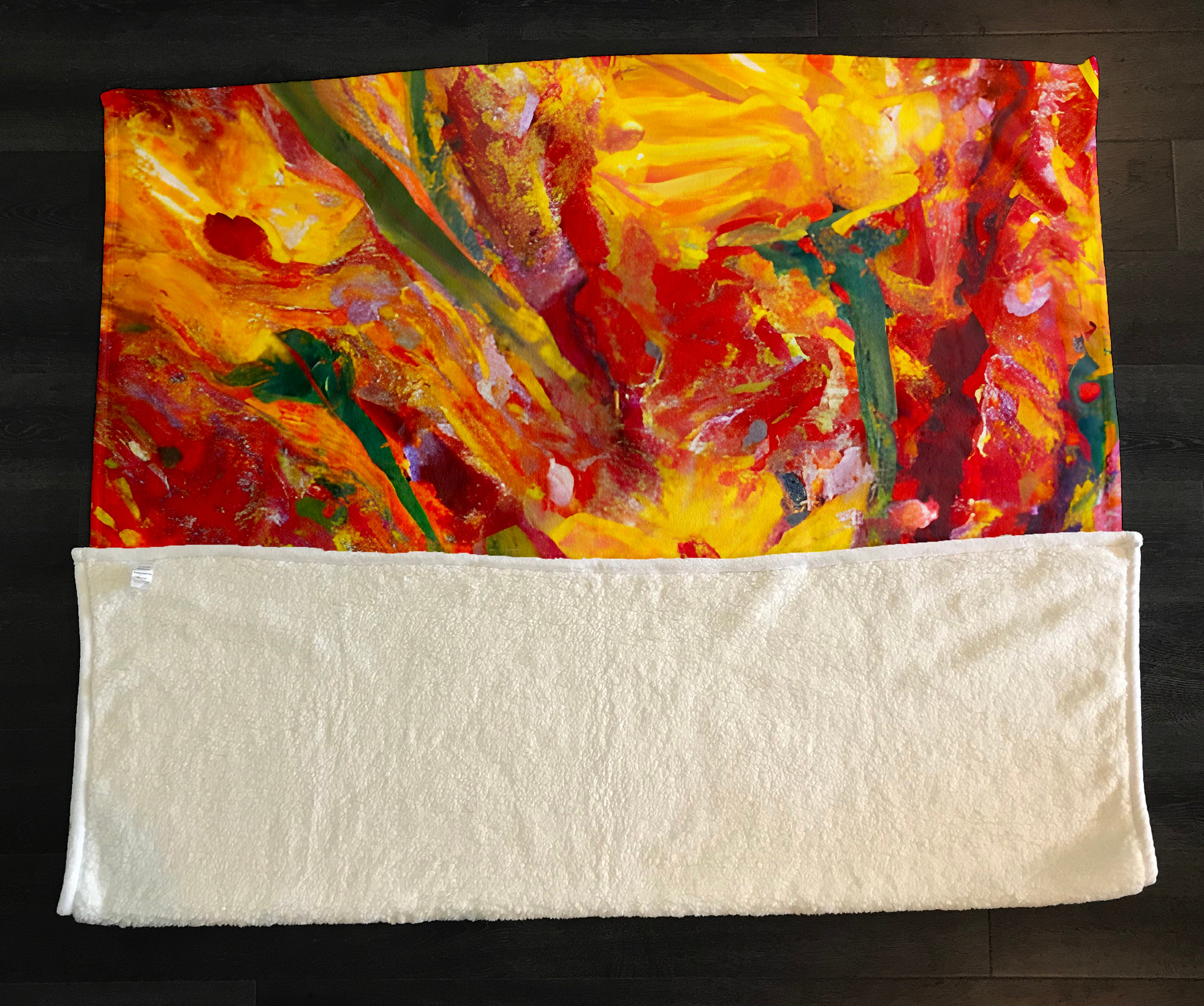 Fiery Floral Watercolor Fleece Sherpa Blanket