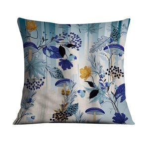 Botanical Blue and Yellow Floral Throw Pillow