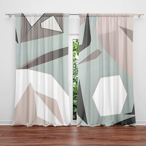 Calming Abstract Window Curtains - Modern Art Print in Cool Colors | Lined, Unlined, Sheer, Room Darkening