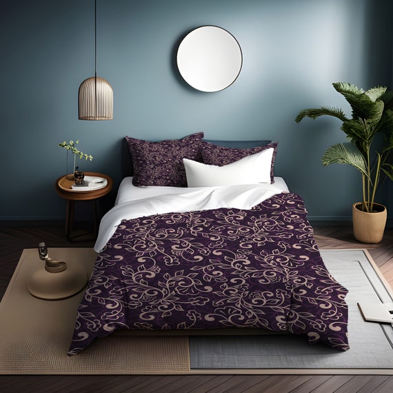 Modern Deep Purple Beige Comforter or Duvet Cover Twin Queen