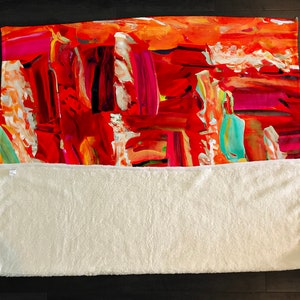 Bohemian Themed Abstract Paint Stripes Fleece Sherpa Blanket | Large 68&quot; x 80&quot; Size