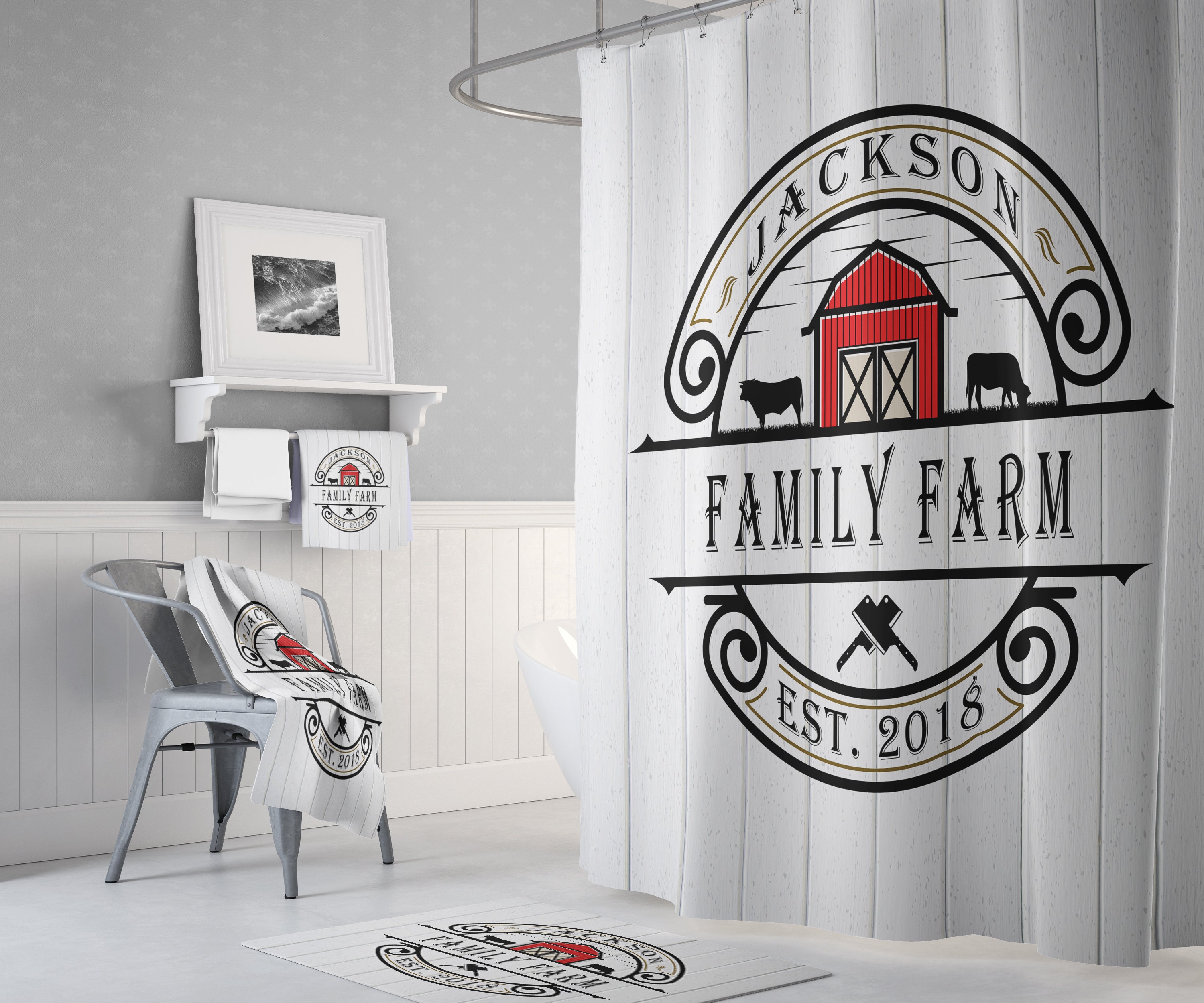 Personalized Rustic Farm Shower Curtain with Optional Bathmat Etsy
