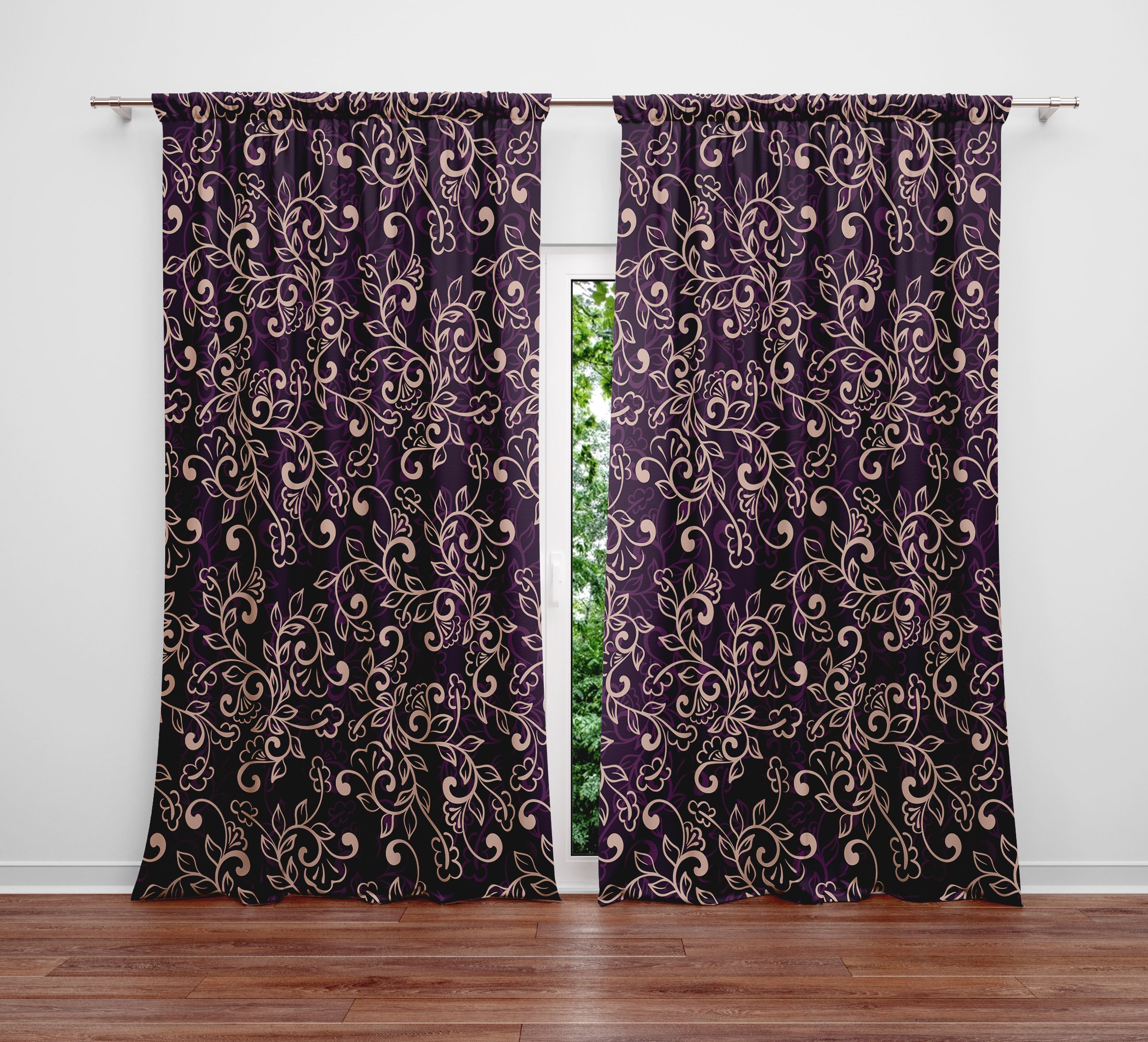 Purple and Beige Window Curtain Panels | Long Panel Lined, Unlined