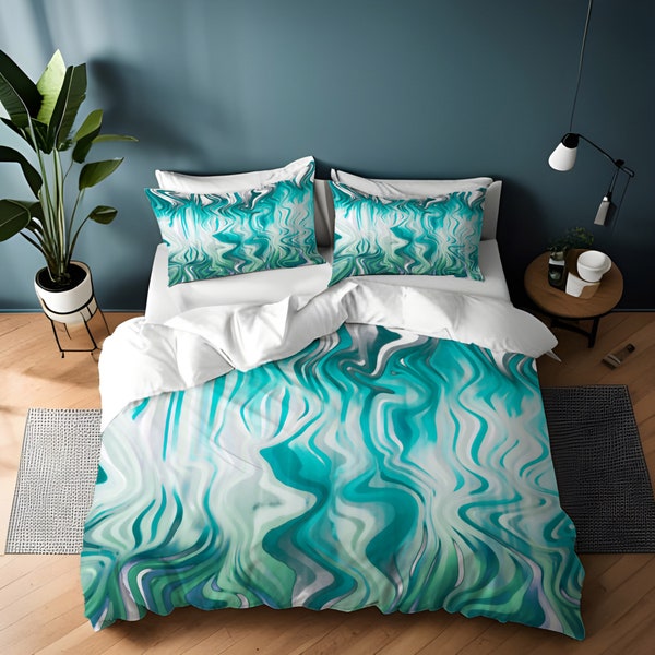 Aqua Edge Embroidered Linen Duvet Cover main image 1