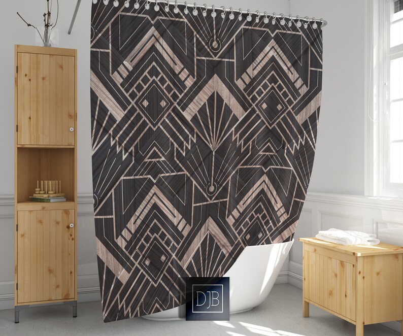 Modern Art Deco Shower Curtain Geometric Pattern Bathroom Etsy