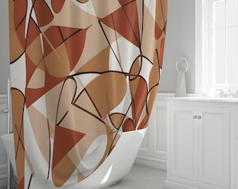 Abstract Geometric Shower Curtain - White and Orange Modern Shapes