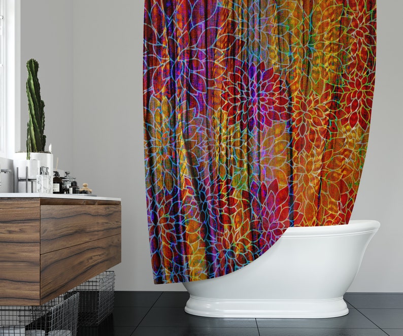 Wavy Boho Shower Curtain Burgundy and Purple Custom Floral Etsy