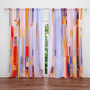 Abstract Soft Color Streaked Stripes Window Curtain Panels | Lined, Unlined, Sheer, Room Darkening