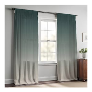 Green to Beige Ombre Gradient Print Window Curtains | Lined, Unlined, Room Darkening Options