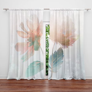 Chic Modern Floral Print Window Curtains | Lined, Unlined, Room Darkening Options