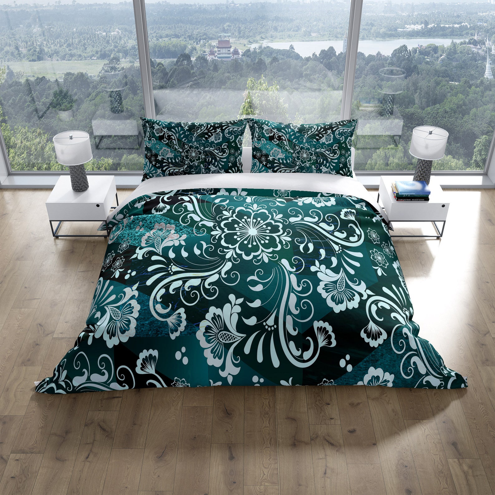 Green Damask Comforter or Duvet Cover Twin Queen King Size Etsy