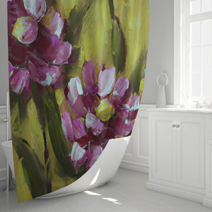 Purple Watercolor Floral Shower Curtain | Bathmat and Set Options