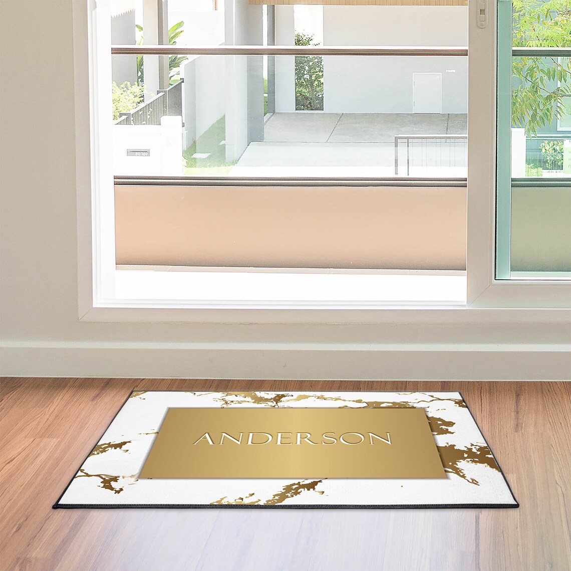 Personalized White and Gold Doormat Marble Print Door and Etsy