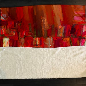 Bohemian Themed Abstract Brushed Layered Blocks Fleece Sherpa Blanket | Large 68&quot; x 80&quot; Size