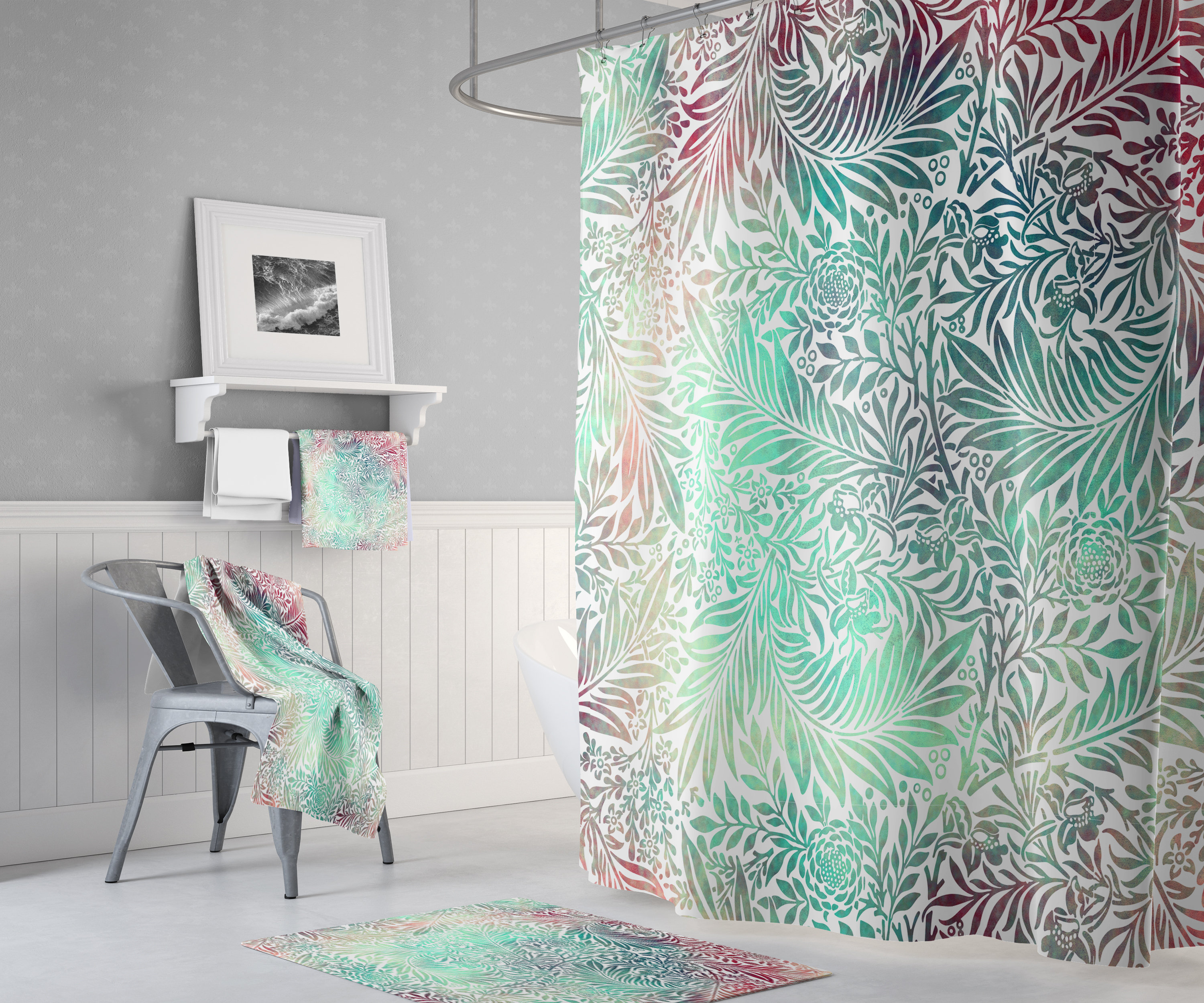 Green Boho Tie Dye Shower Curtain Chic Colorful Shower Etsy