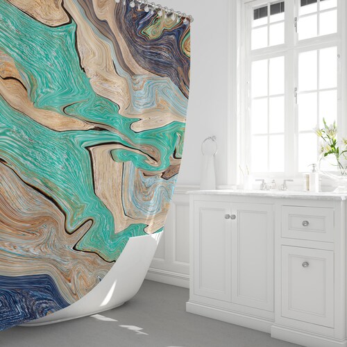 Blue and Tan Smoke Swirl Shower Curtain Soft Abstract Design Etsy