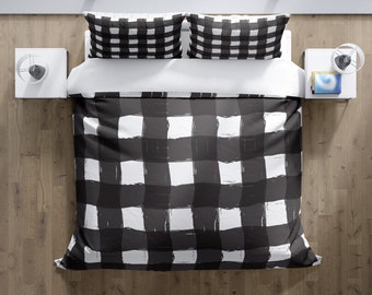 Black and White Buffalo Plaid  Duvet Cover