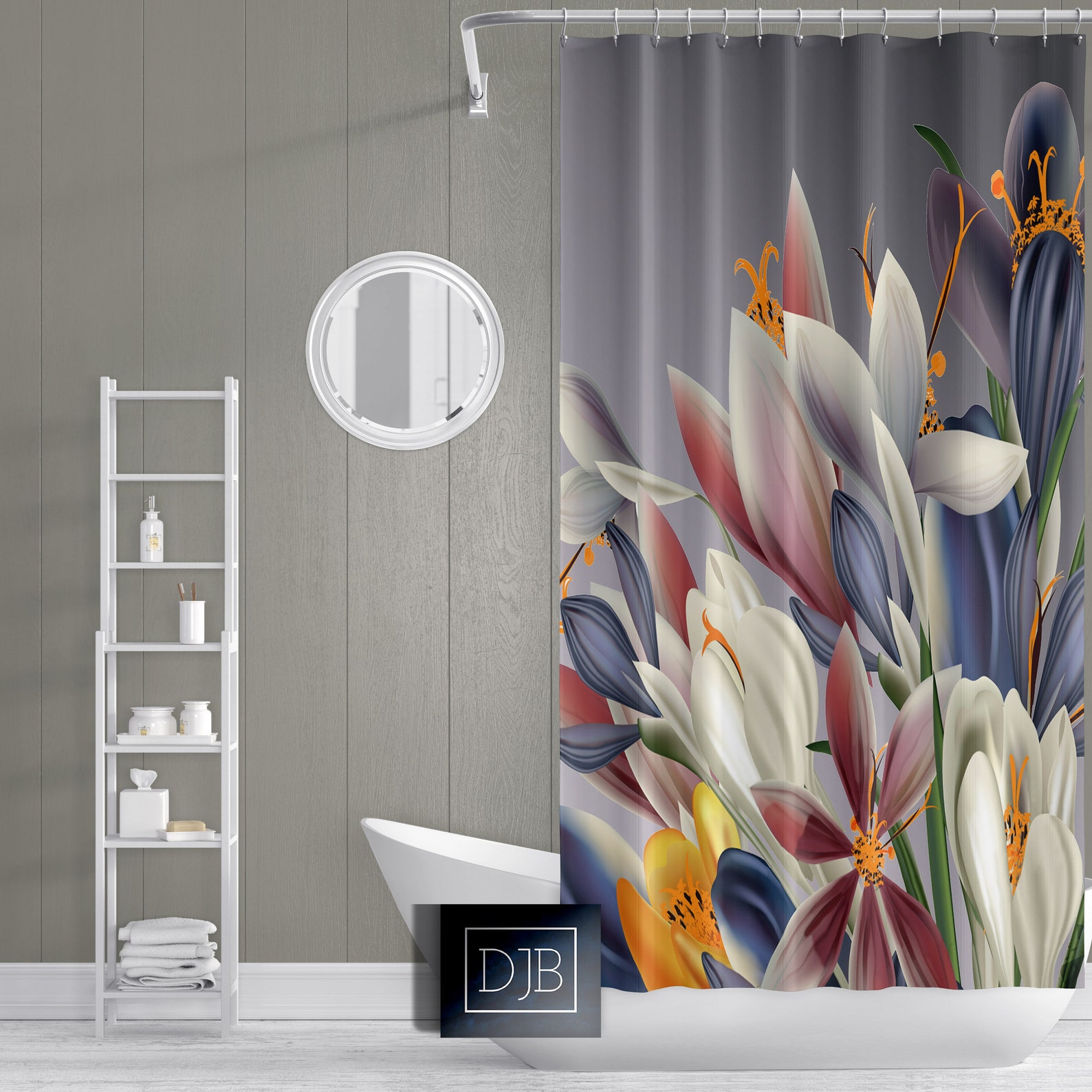 Gray Floral Shower Curtain Long and Extra Long Options Etsy