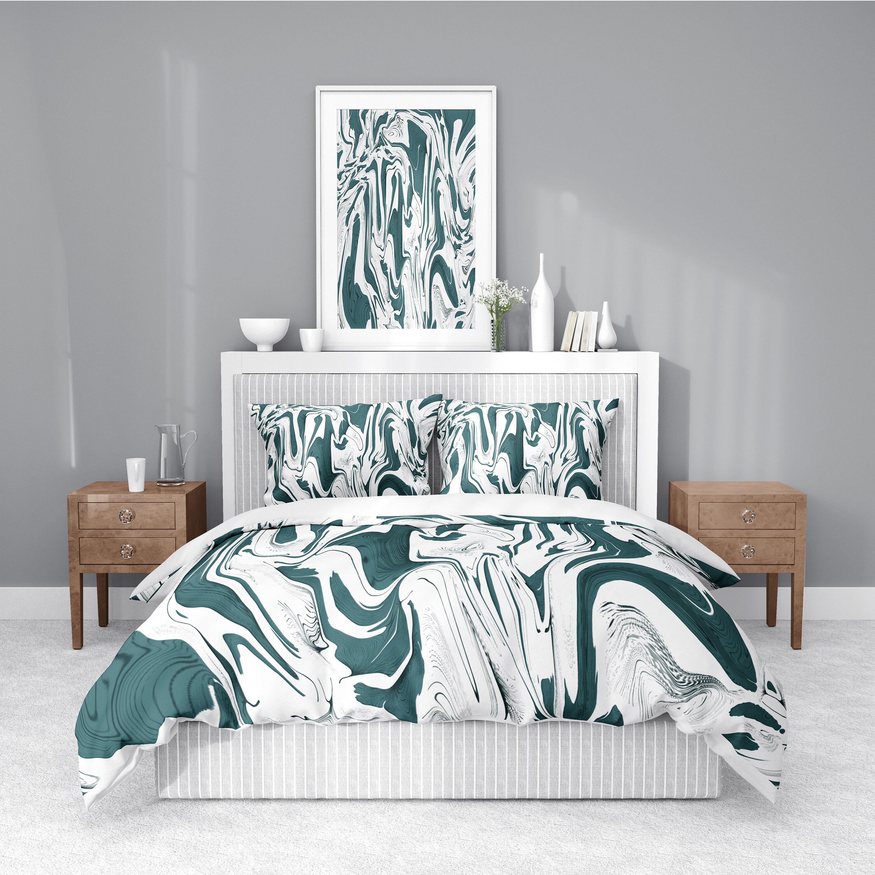 Teal and White Marble Swirl Comforter or Duvet Cover Twin | Etsy