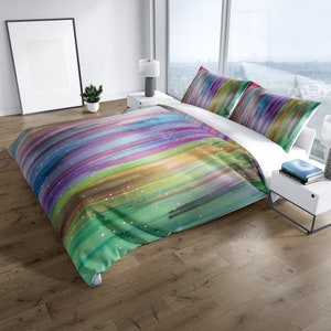 Aurora Colored Abstract Falling Stripes Comforter or Duvet Cover Twin, Queen, King image 5