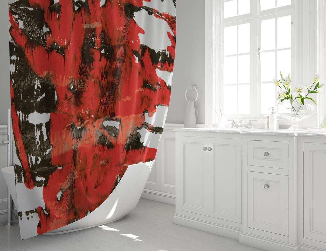 Red and Black Abstract Paint Splatter Shower Curtain Shower Curtain