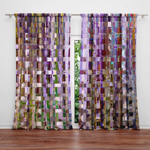 Abstract Bohemian Window Curtains - Lavender Striped Curtain Panels | Lined, Unlined, Sheer, Room Darkening