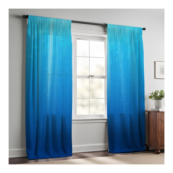 Nautical Gradient Ocean Blue Window Curtains | Lined and Unlined Curtains | Valance