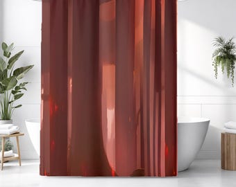 Deep Red Vertical Panel Pattern Shower Curtain