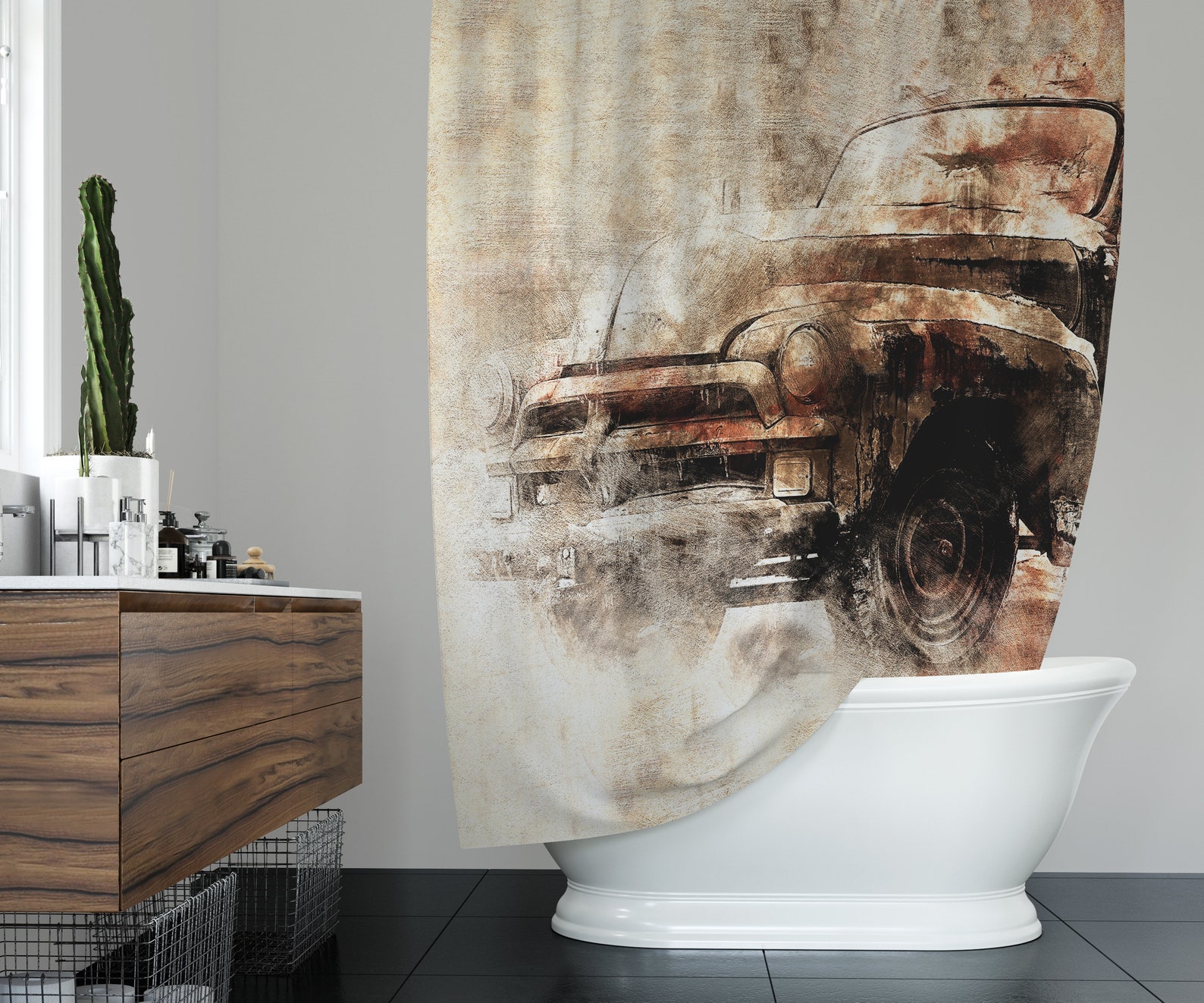 Rustic Vintage Car Shower Curtain Long and Extra Long Shower Etsy