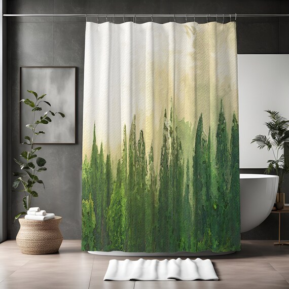 Tenda Da Doccia LIGHTINHOME Foresta Nebbiosa, 182x182 Cm, Con Ganci, Tessuto Poliestere Impermeabile - Stampa HD Pini E Nebbia