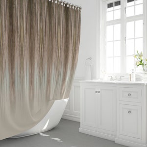 Brown and Cream Vertical Stripe Shower Curtain with Set Options