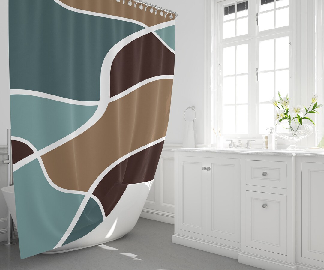 Multi Pattern Blue and Brown Shower Curtain Etsy