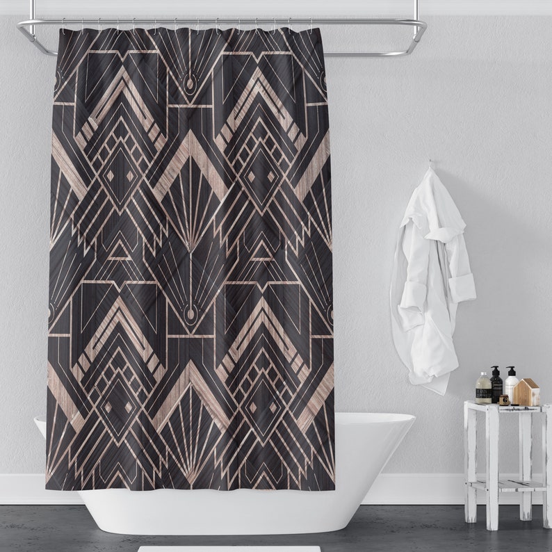 Modern Art Deco Shower Curtain Geometric Pattern Bathroom Etsy