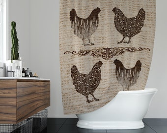 Rustic Beige Chicken Farmhouse Shower Curtain