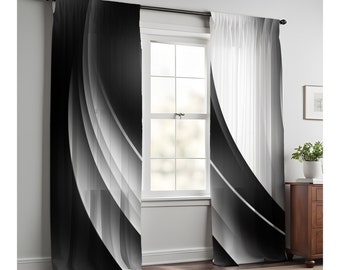 Black and White Modern Wavy Window Curtains | Lined, Unlined and Room Darkening