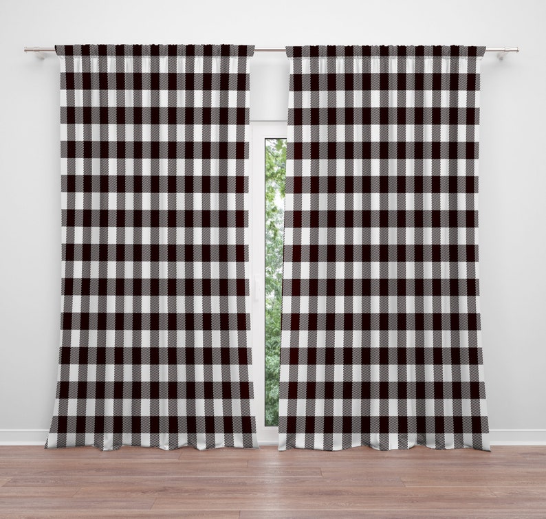 Small Square Black And White Buffalo Plaid Window Curtain Etsy