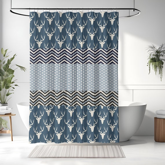 Blue chevron shower curtain deals