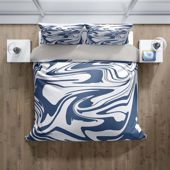 Blue and White Color Swirl Comforter or Duvet Cover Aesthetic Bedding Twin Queen King Size Etsy UK