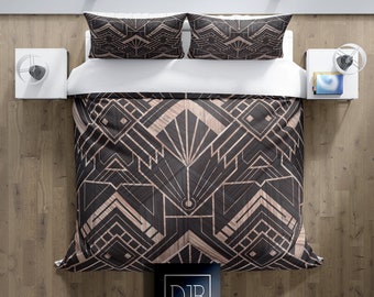 Modern Art Deco  Duvet Cover | Twin, Queen, King Size | Dark Grey and Wood
