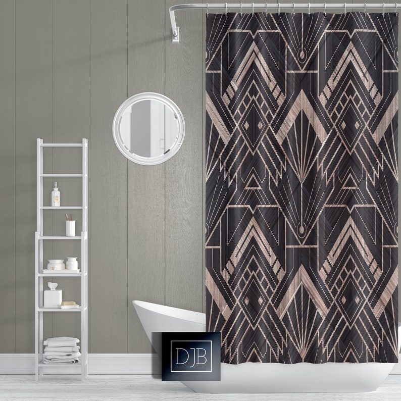Modern Art Deco Shower Curtain Geometric Pattern Bathroom Etsy