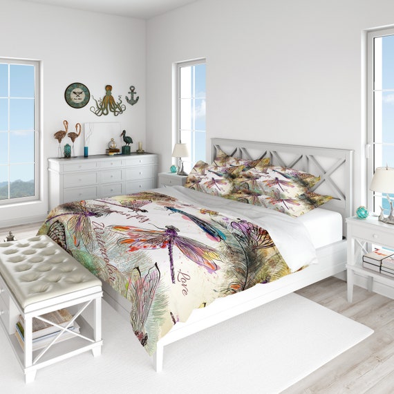 Boho Watercolor Dragonfly Comforter Or Duvet Cover Twin Image 0