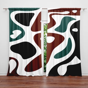 Mid Century Modern Multi Color Abstract Pattern Window Curtains | Lined, Unlined, Room Darkening Options