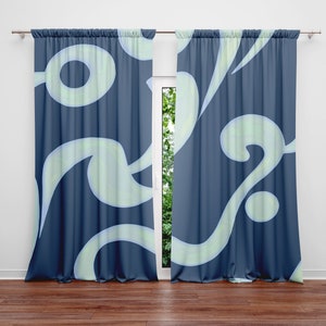Modern Blue Pattern Window Curtains | Lined, Unlined, Room Darkening Options