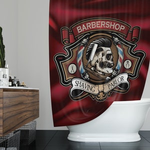 The Dapper Skull Barber Shower Curtain | Custom Barber Shop Bathroom Decor