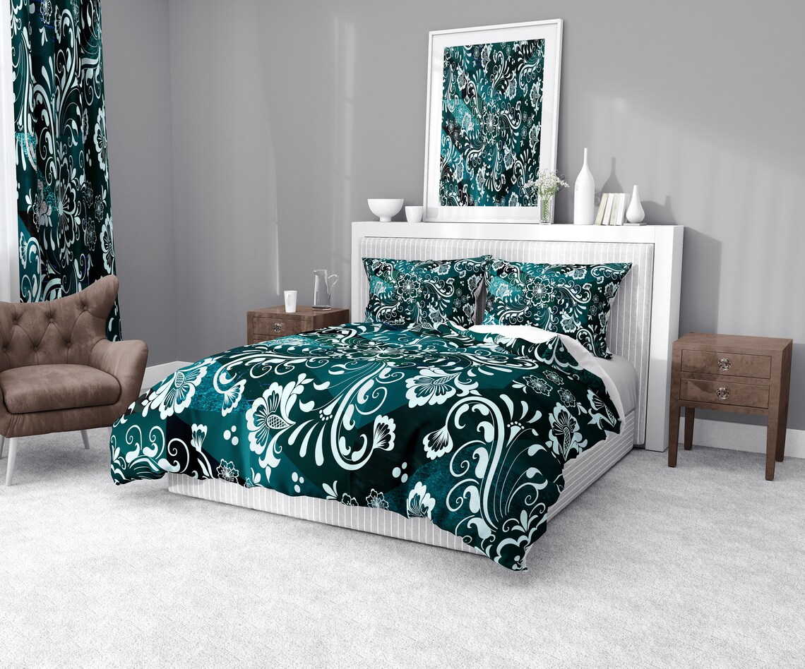 Green Damask Comforter or Duvet Cover Twin Queen King Size Etsy