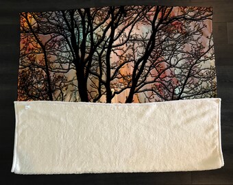 Abstract Tree Silhouette Fleece Sherpa Blanket | Large 68" x 80" Size
