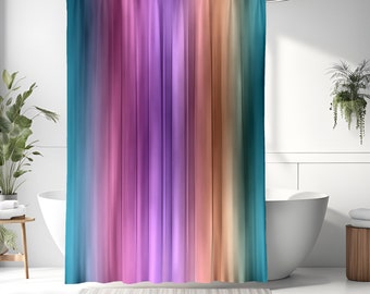 Pink and Purple Striped Watercolor Boho Shower Curtain | Bohemian Style Abstract Bathroom Decor