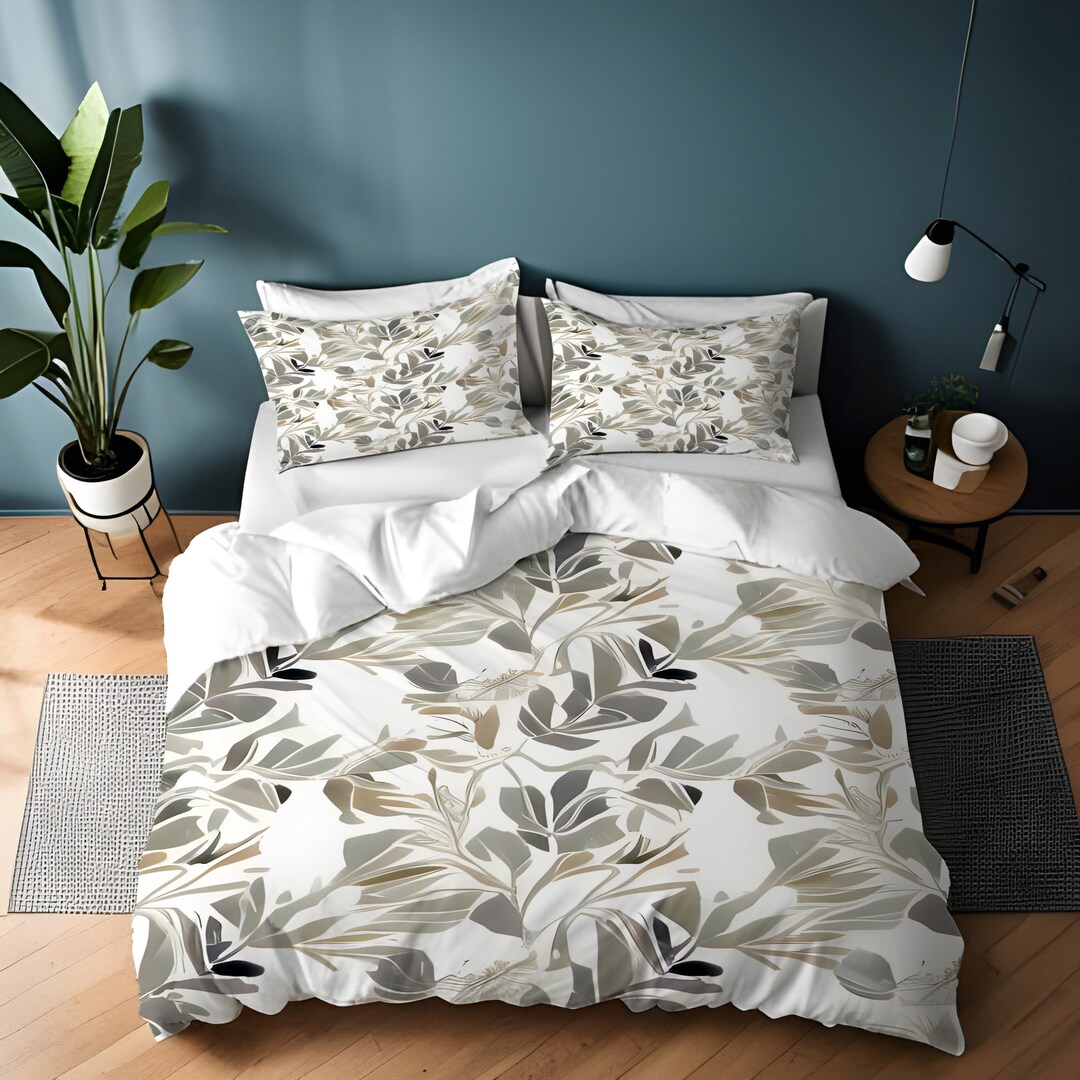 Brown and Gray Chic Floral Motif Pattern Comforter or Duvet Cover ...