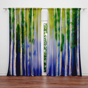 Abstract Striped Window Curtains - Boho Nights Green and Lavender Curtain Panels | Lined, Unlined, Sheer, Room Darkening
